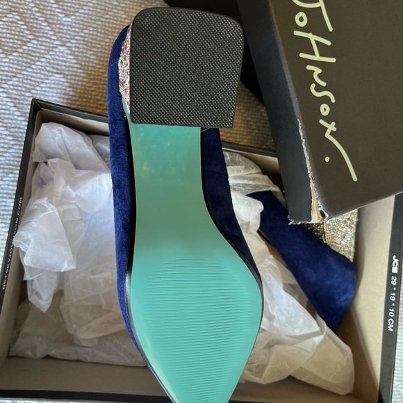 Betsy Johnson Blue Suede Rhinestone Heels - Picture 5 of 8